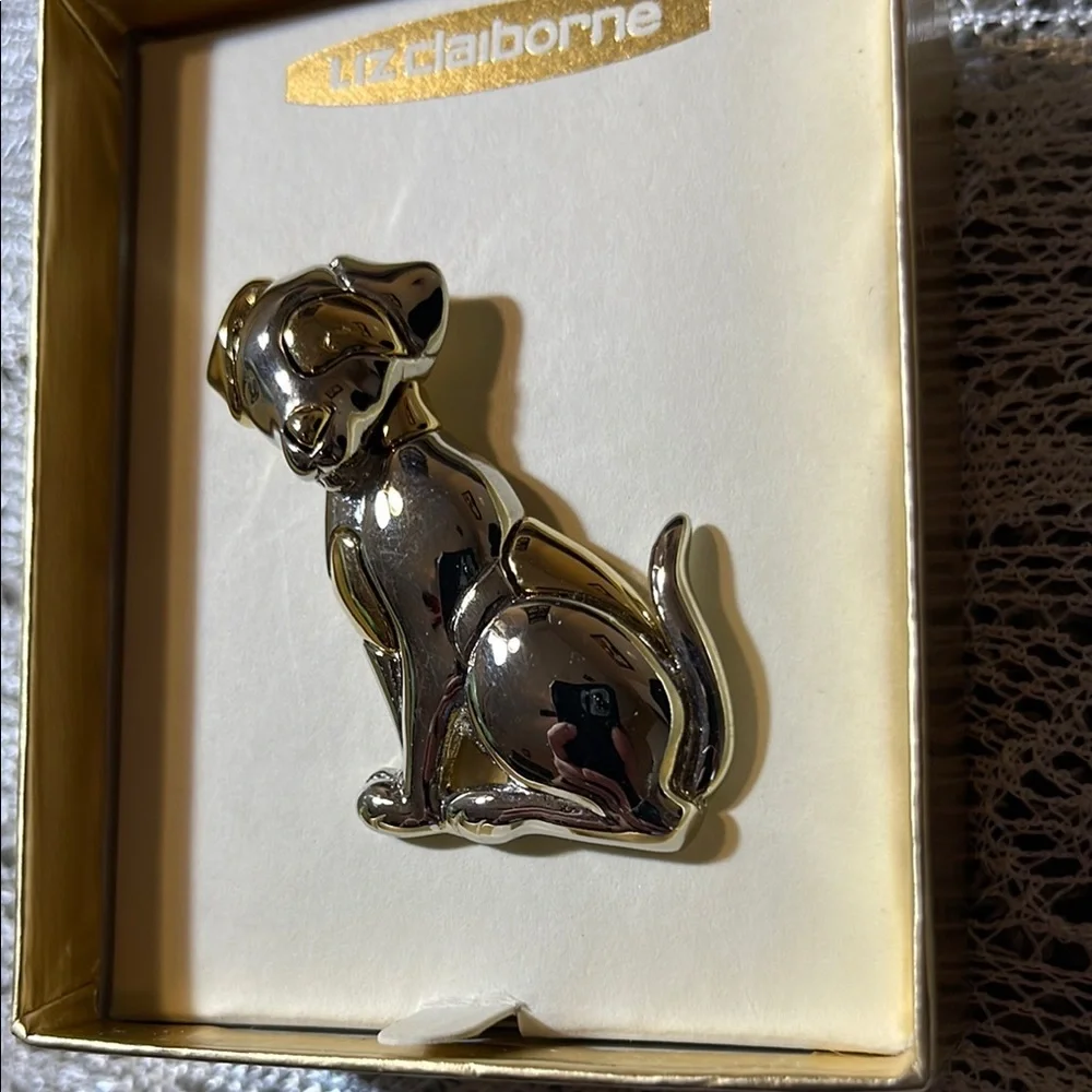 Liz Claiborne Shiny Silver Puppy Dog Brooch